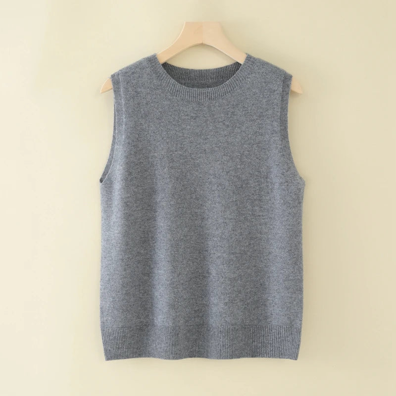 Spice Pear Sleeveless Knit 100% Cashmere Womens Tank Top