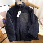 Autumn and Winter Japanese Thick Fleece Stand Neck Jacket Couple Zipper Loose Warm Lamb Wool Coat Solid color jacket