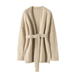 Women Pure Cashmere Knitted Sweater Cardigan 2023 Winter Thicken Warm 100% Real Cashmere Cardigan Coat Belt Woolen Jacket