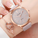 Diamond Heart 5Pcs Quartz Stainless Steel Vegan Leather Womens Watch Set