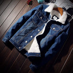 Winter Fleece-lined Denim Jacket Men's Slimming Cotton Coat Top Thickened Sheep Fleece Lining Casual Scene