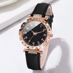 Starry Sky 6Pcs Quartz Bracelet Quartz Stainless Steel Leather Womens Watch Set