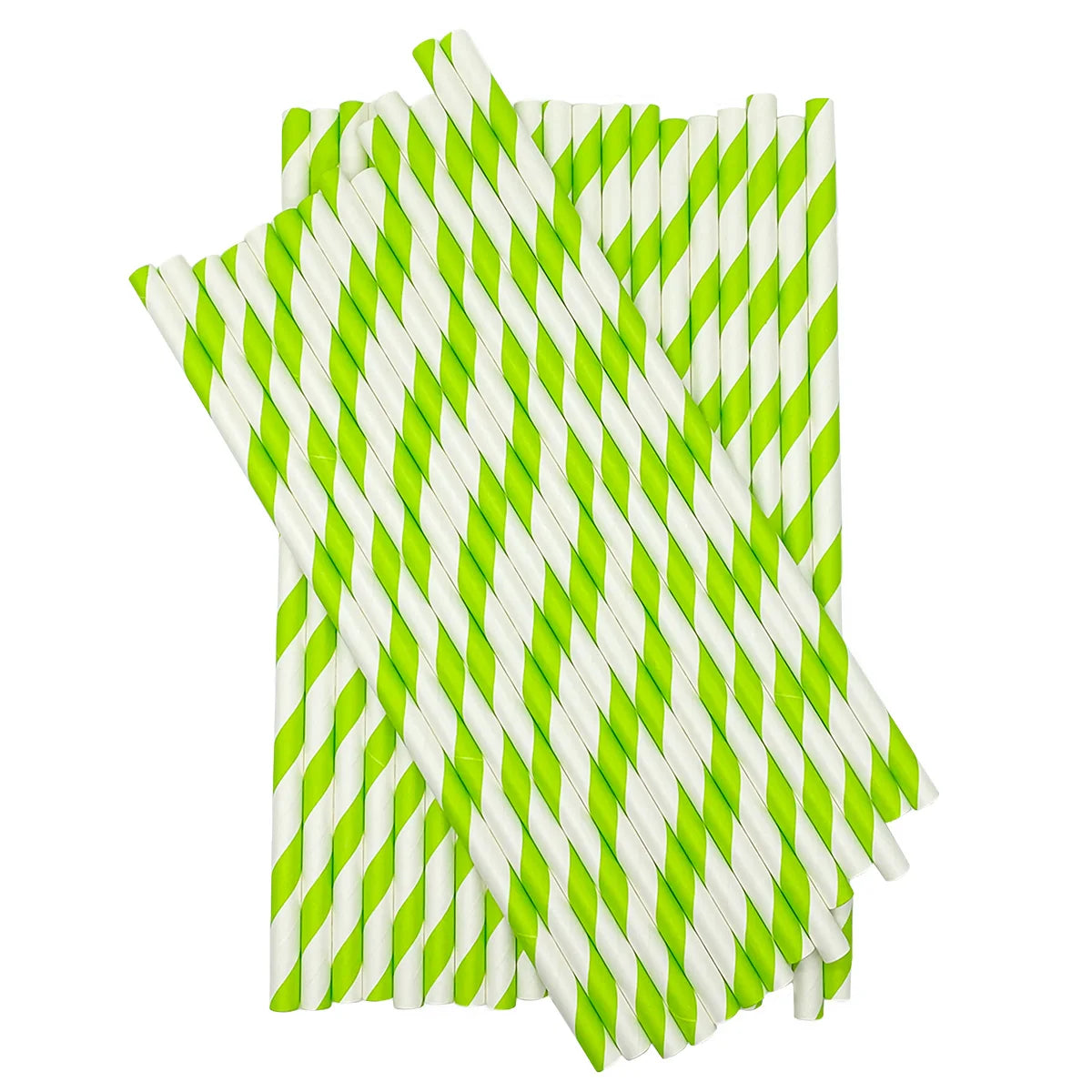 Healthy Eats 50 Pack Green & White Stripes Disposable Paper Straws