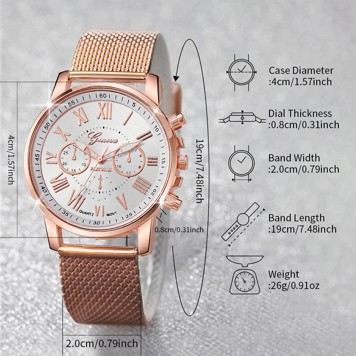 Rhinestone Jewel Geneva 2Pcs Quartz Womens Watch & Bracelet Set