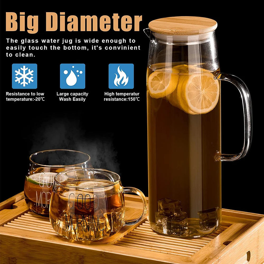 Natural Springs 50 oz Glass Pitcher with Bamboo Lid and Handle