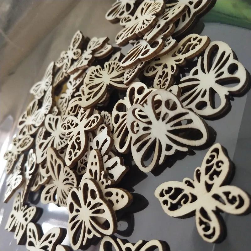 50Pcs Laser Cut Wood Butterfly Jewelry Making Beads