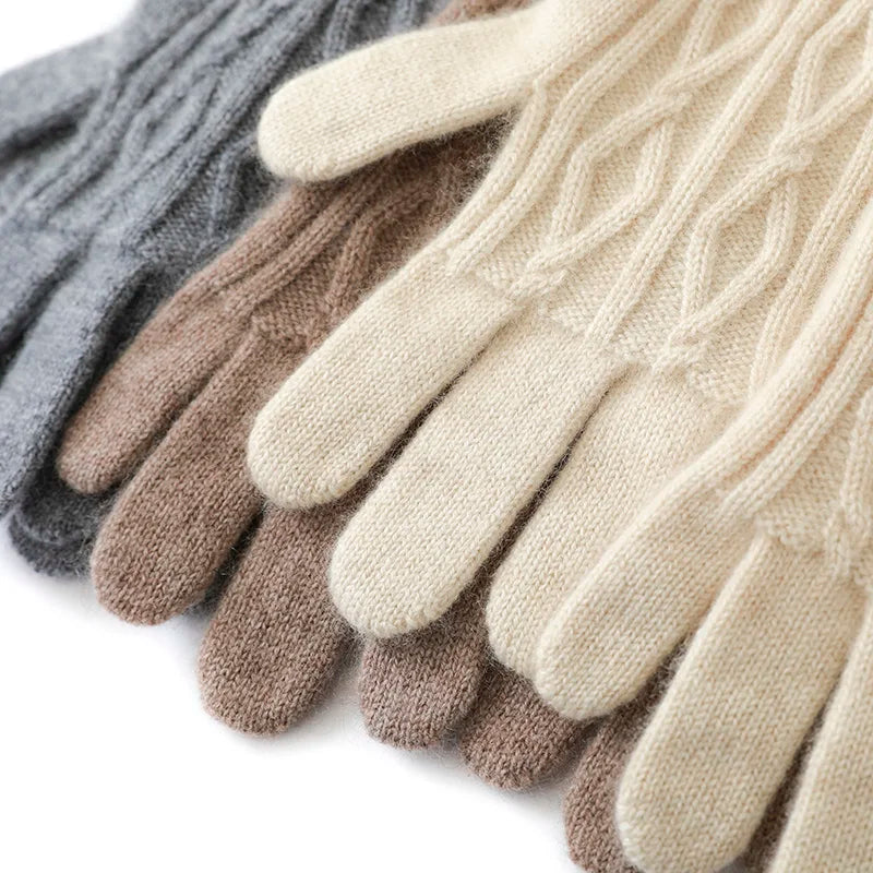 Women Cashmere Knitted Gloves Autumn Hand Warmer Winter Thicken Lining Full Fingered Mittens Skiing Short Wrist Wool Gloves Warm