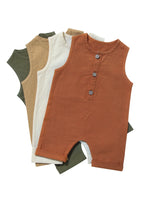 Kale Leaf Sleeveless Cotton Linen Boys & Girls Romper