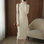 Snow White Long Sleeve Knit Sweater Cashmere Womens Dress