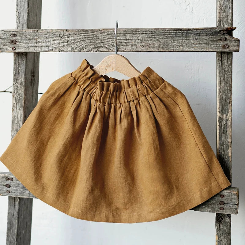 Girl's Cotton And Linen Midi Skirt Summer New Children's Casual Loose Elastic Waist Ruched Simple Skirt Baby Girl Skirts TZ228