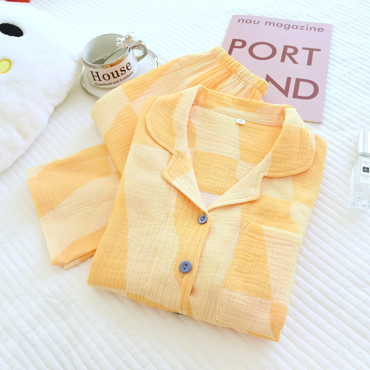 Yellow Women Pajamas Summer Button Sleepwear Long Sleeve Piiama Korean Fashion Night Wears Pants Sets 2 Pieces Home Suit 2025