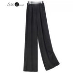 Black Clover Jacquard 100% Natural Mulberry Silk SangBo Satin Elastic Waist Pocket Design Women's Casual Straight Leg Pants