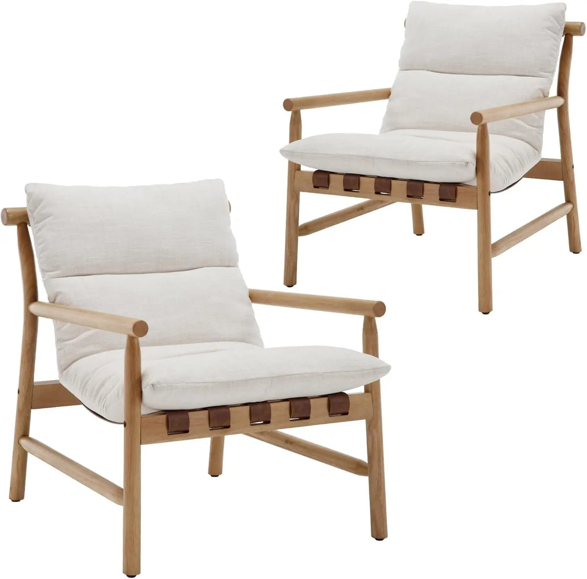 2Pcs Mid Century Modern Accent Linen Wood Chairs