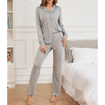 Autumn Modal Long-sleeved Tops&Long Pants Trousers Sets 2Pcs Women's Pajamas Sleepwear Nightwear Solid Home Clothes Cardigan