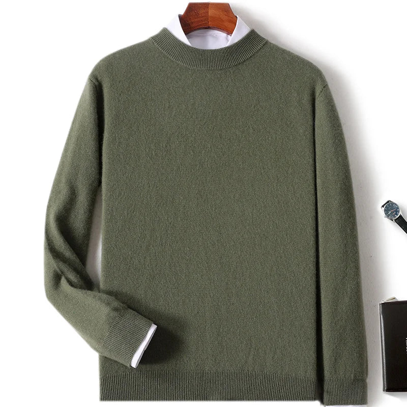 Men Fall winter new 100% cashmere pullover Loose fashion cashmere sweater men's half turtleneck pullover warm bottom knit shirt