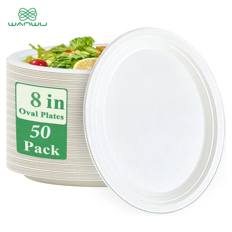 Healthy Eats 50-Pack Round Biodegradable Sugarcane Paper Plates for BBQ, Parties, Dinner, and Picnics