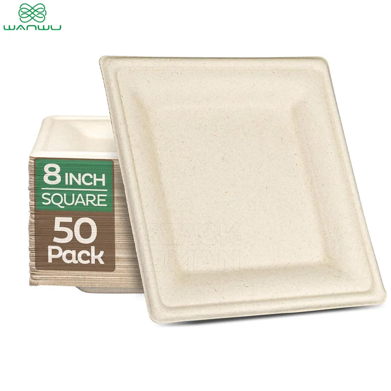 Healthy Eats 50-Pack Square Disposable Biodegradable Sugarcane Paper Plates