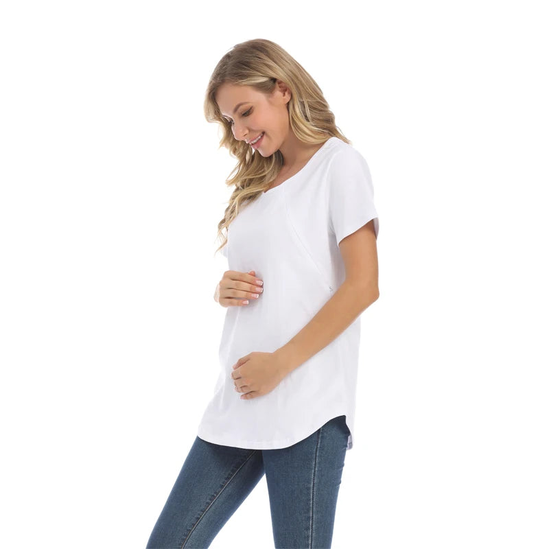 Big Size Short Sleeve Maternity Tee Breastfeeding Clothes Nursing Wear T Shirt Cotton Feeding Tops Drop Shipping