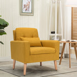 Set of 2 Accent Chairs Upholstered Linen Armchairs w/Waist Pillow Yellow