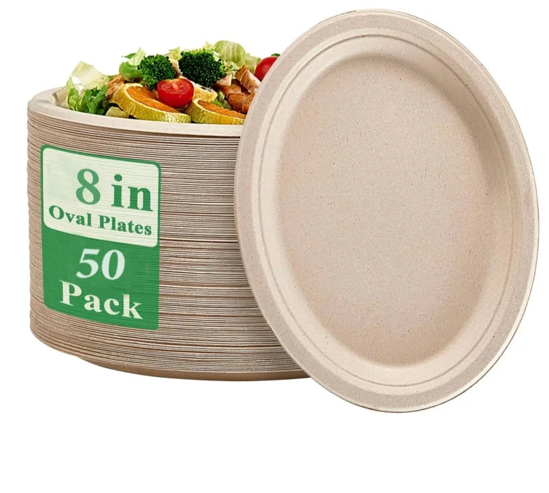 Healthy Eats 50-Pack Strong Disposable Round Sugarcane Paper Plates for BBQ, Parties, Dinner, and Picnics