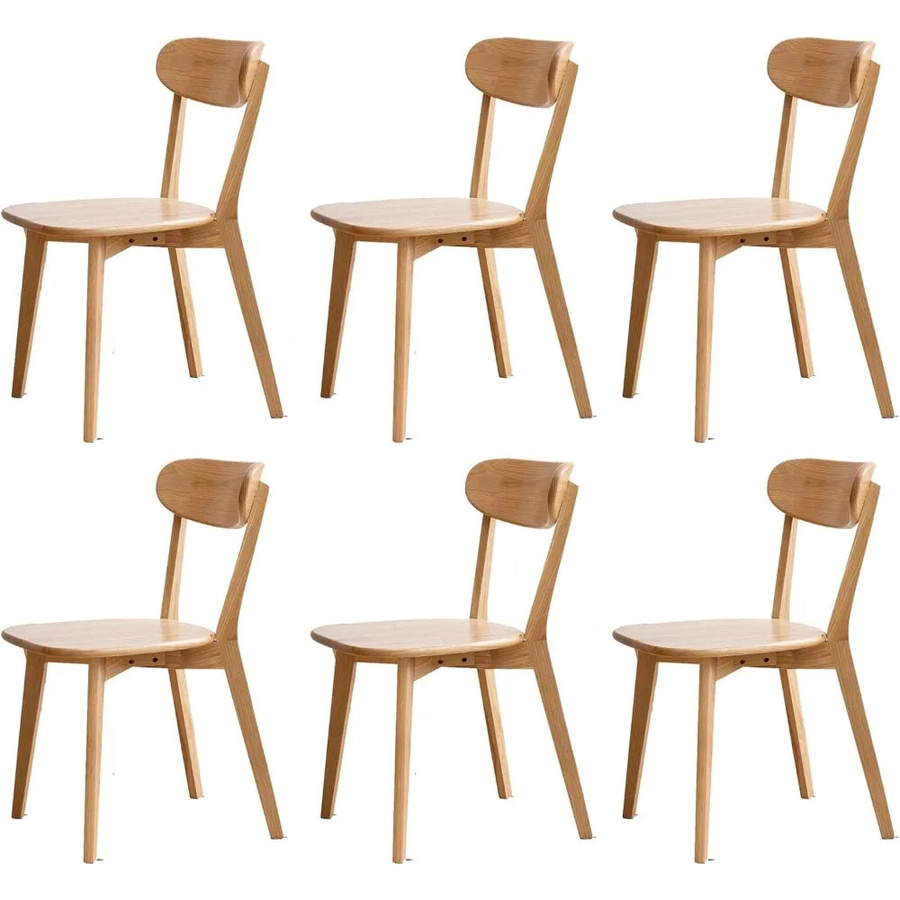 Modern Dining Chairs Set of 6,Solid Oak Wood Dining Chair with Comfortable Backrest,Sturdy Wooden Chairs for Kitchen,Dining Room