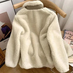 Autumn and Winter Japanese Thick Fleece Stand Neck Jacket Couple Zipper Loose Warm Lamb Wool Coat Solid color jacket