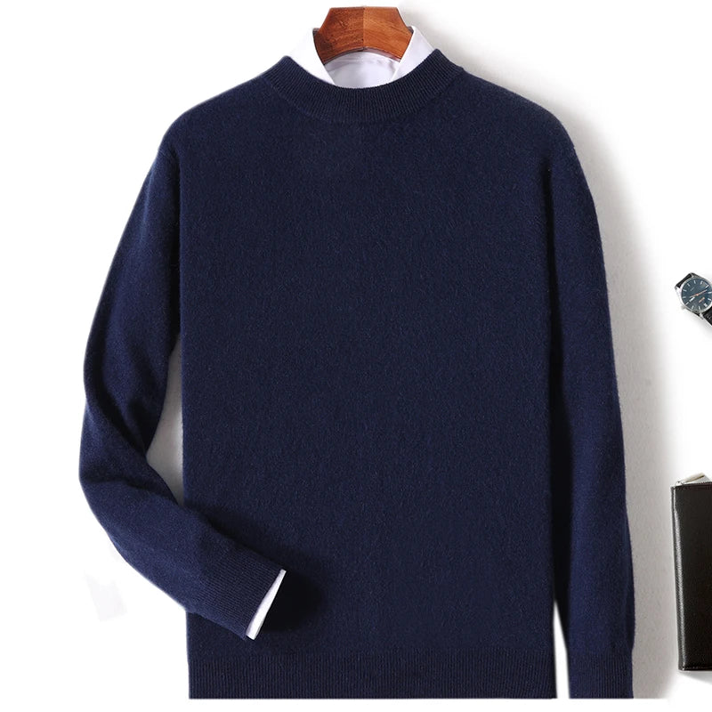 Men Fall winter 100% cashmere pullover Loose fashion cashmere sweater men's half turtleneck pullover warm bottom knit shirt