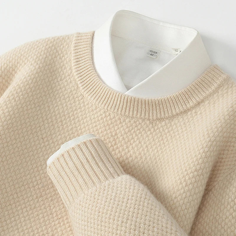 New 100% pure cashmere sweater in autumn and winter men's round neck thick pullover sweater business casual bottoming shirt wool