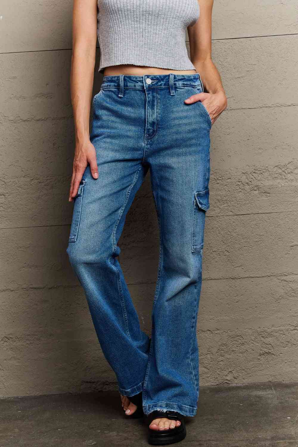 Serene Seas Cargo Flare Cotton Denim Jeans | Hypoallergenic - Allergy Friendly - Naturally Free