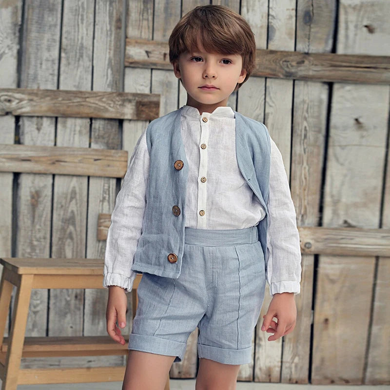 Vintage Cotton And Linen Boys Shirt Spring New Children's Casual England Style Buttons Long Sleeved Linen Shirts TZ412