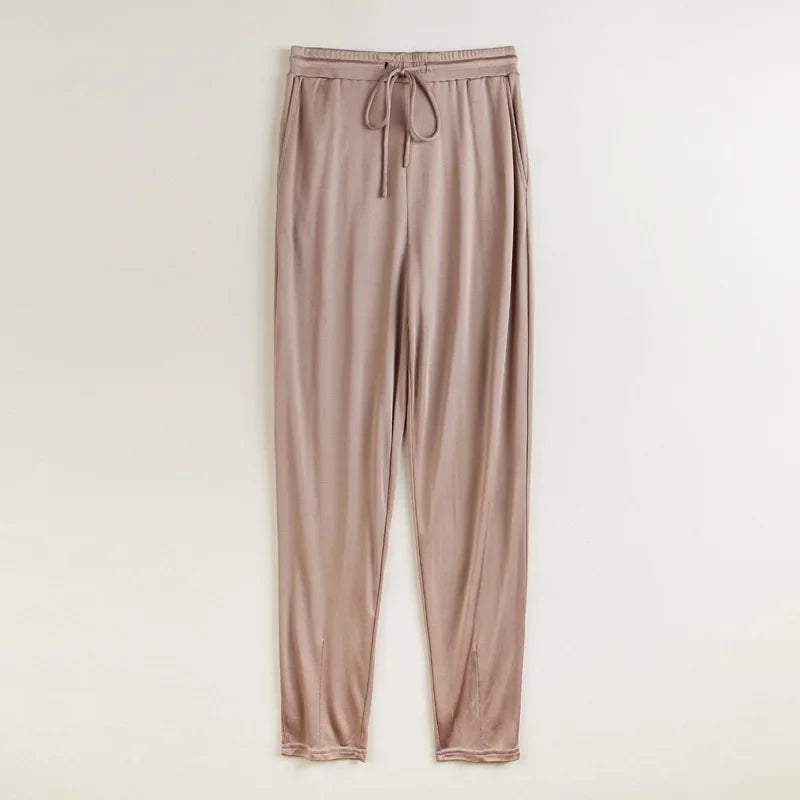 Pink Icing Casual Mulberry Silk Viscose Womens Lounge Pants