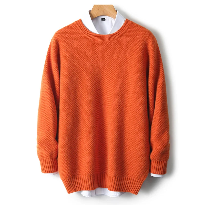 New 100% pure cashmere sweater in autumn and winter men's round neck thick pullover sweater business casual bottoming shirt wool