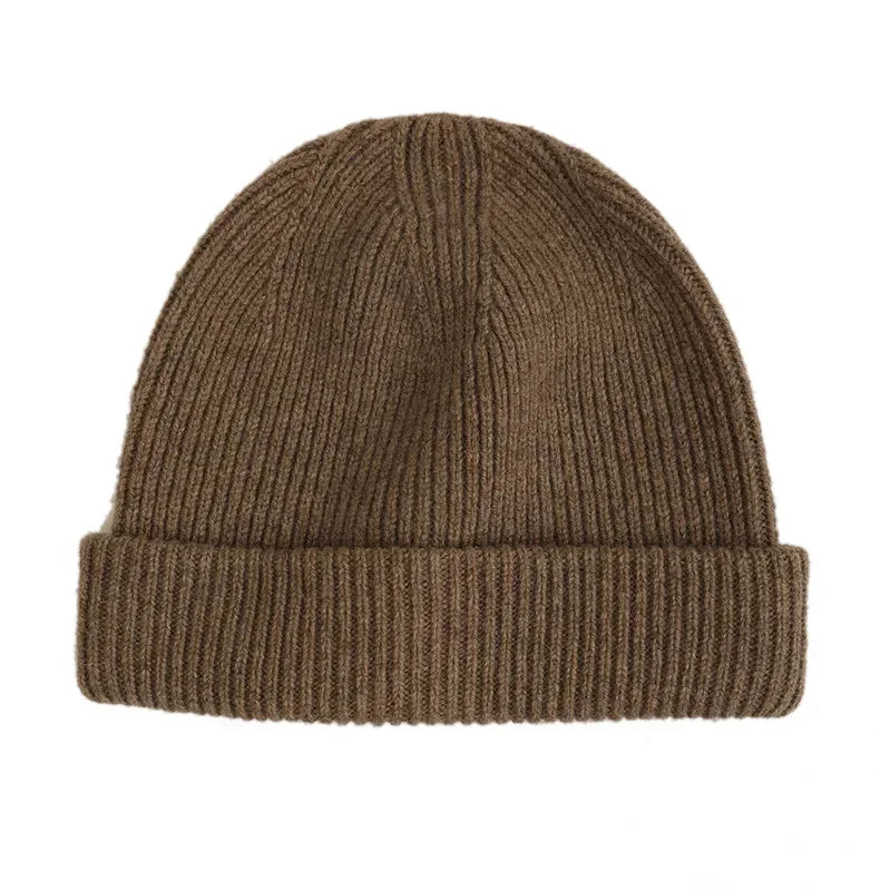 Knitted 100% Pure Real Wool Hats anf Cap for Women Men Unisex Solid Winter Warm Wool Hats Men Thicken Woolen Skullies Beanies