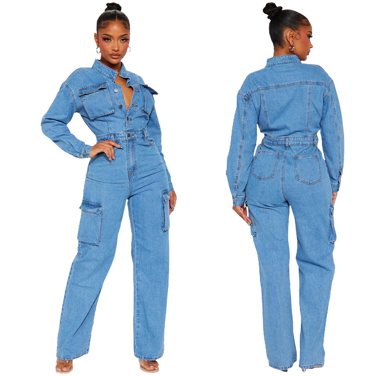 Spring Falls Curve Stretch Jeans Cotton Jumpsuit