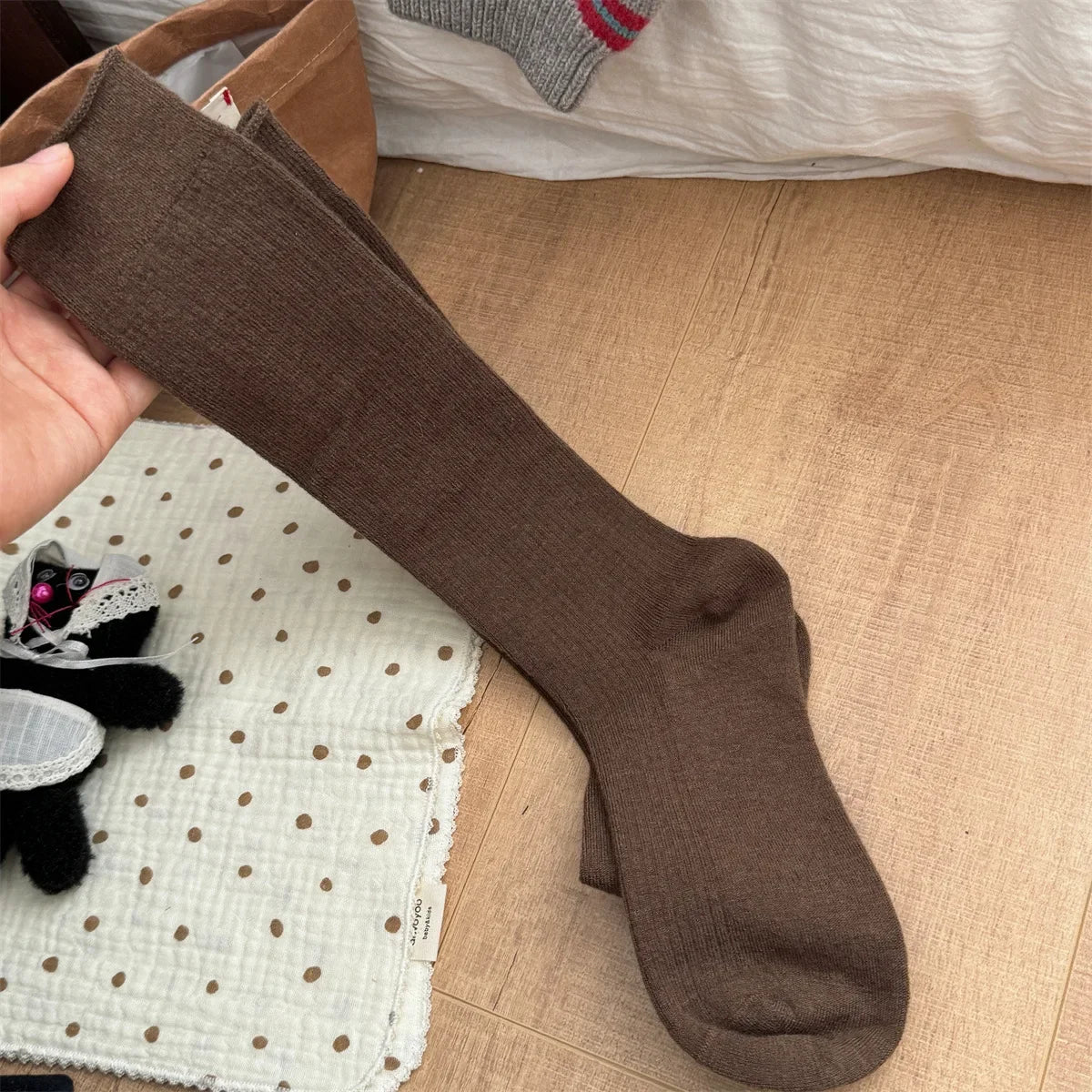 Curled Mulberry Silk Wool Long Stocking Women's College Style Winter Solid Color Stacking Socks Fashion Boneless Socks