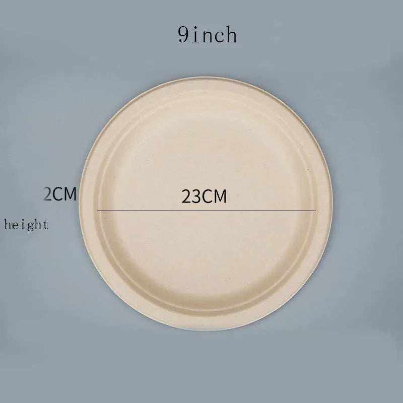 7 8 9 Inch Disposable Paper Plates Natural Sugar Bagasse Plate Camping Picnic Eco-Friendly Unbleached Biodegradable Plate 10pcs