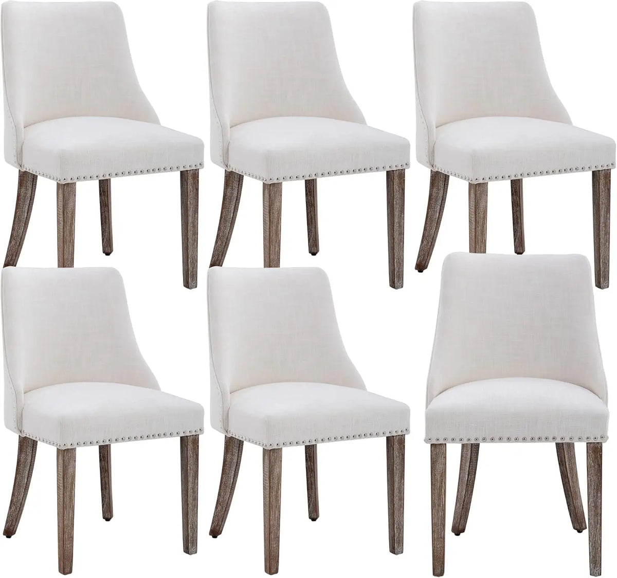 Mid Century Modern Linen Dining Chairs Set with Wood Legs