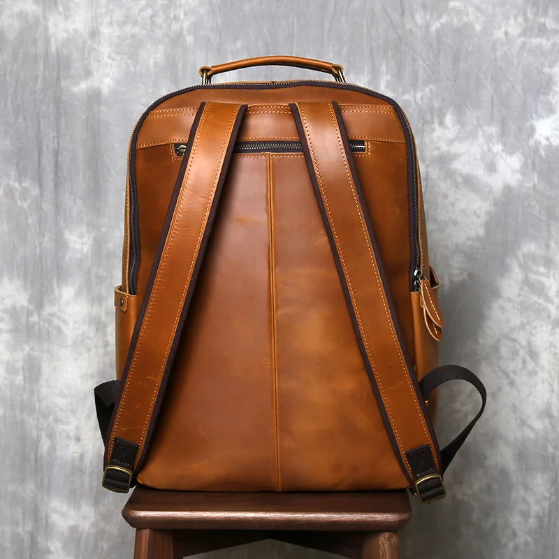 Vintage Top Layer Cowhide Backpack Made Of Genuine Leather Men's High-Capacity Computer Backpack Casual Business Travel Backpack