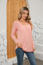 Sky Blush Square Neck Long Sleeve Viscose Blouse | Hypoallergenic - Allergy Friendly - Naturally Free