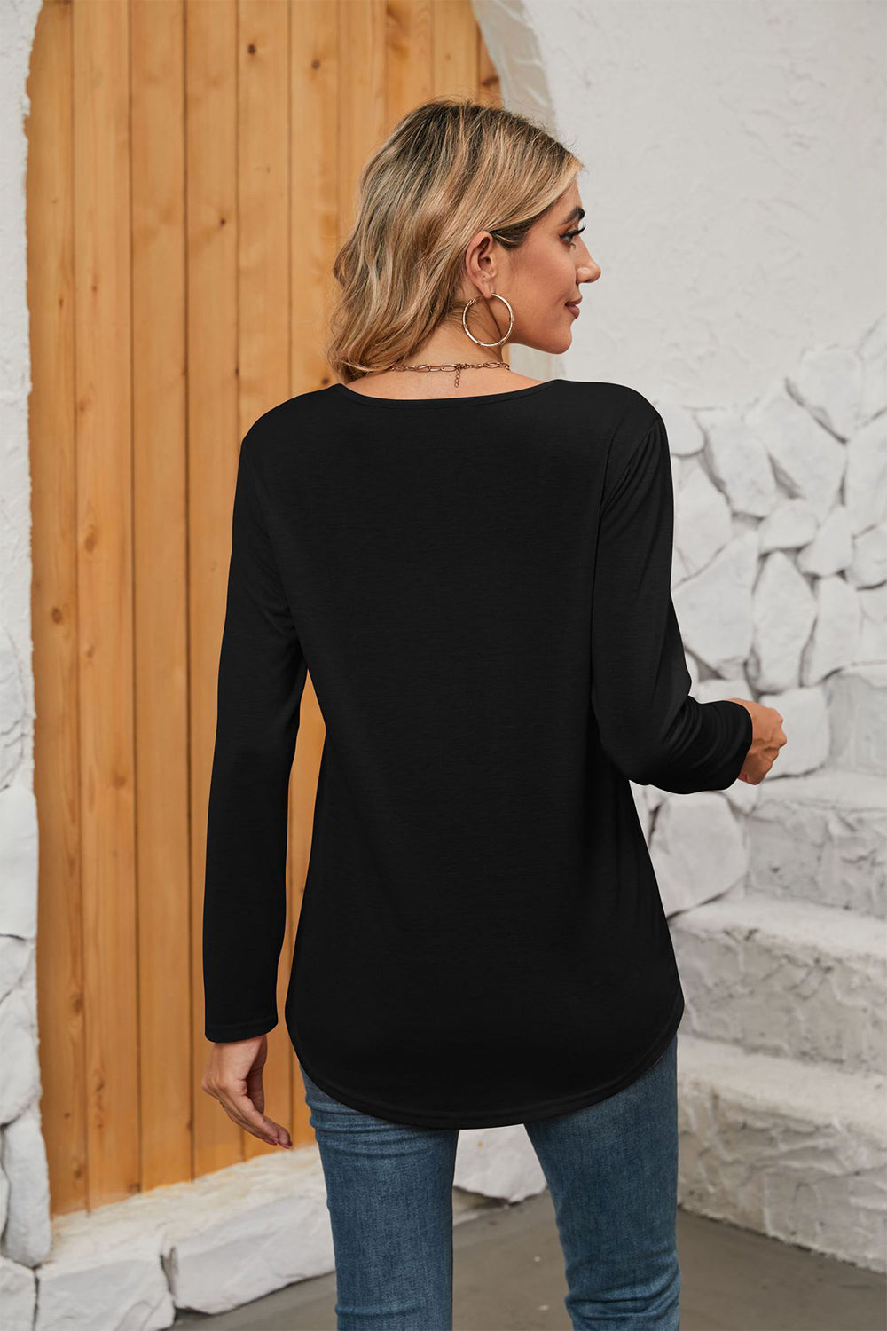 Sky Blush Square Neck Long Sleeve Viscose Blouse | Hypoallergenic - Allergy Friendly - Naturally Free