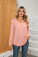 Sky Blush Square Neck Long Sleeve Viscose Blouse | Hypoallergenic - Allergy Friendly - Naturally Free