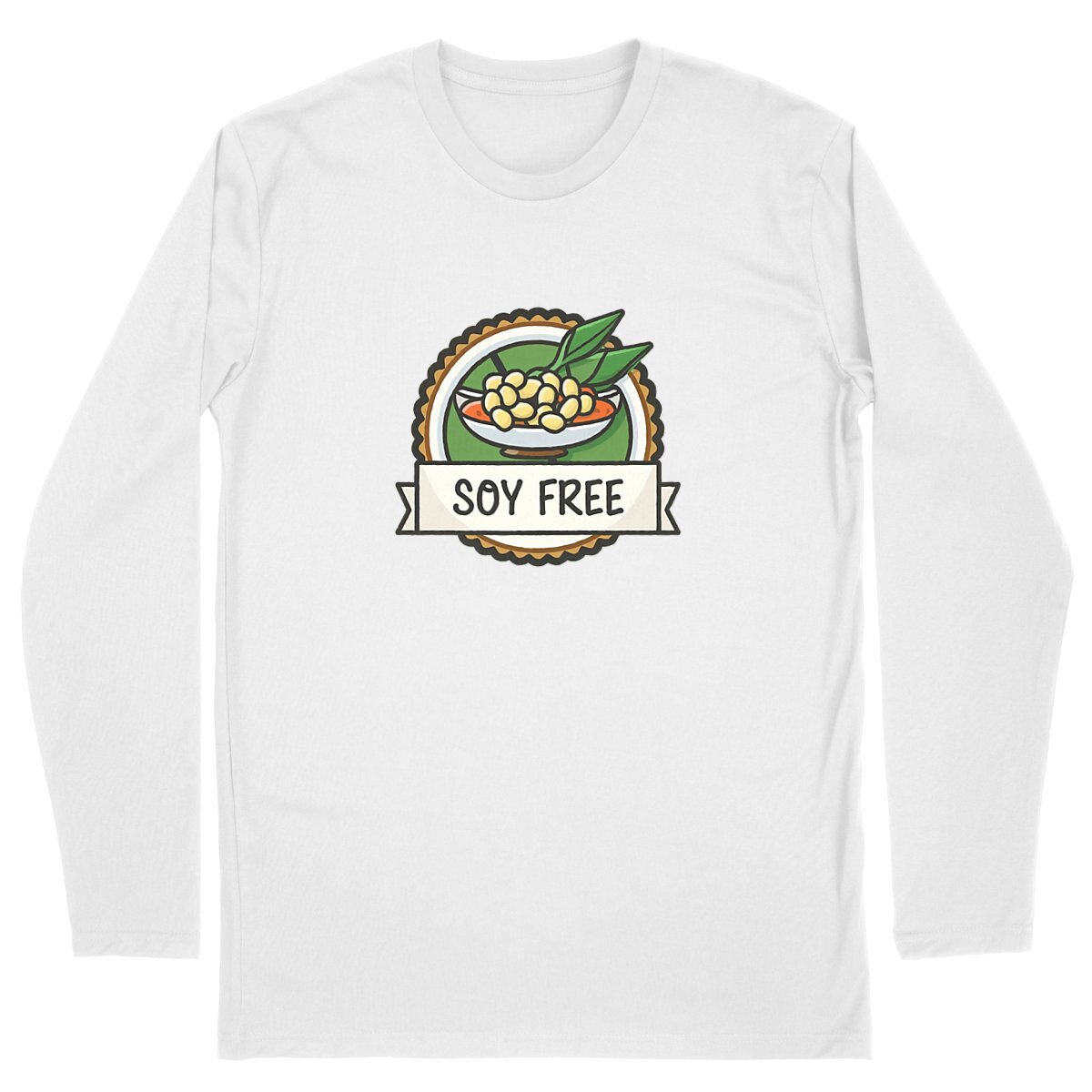 Soy Free Bowl Long Sleeve Organic Cotton Graphic Mens Shirt | Hypoallergenic - Allergy Friendly - Naturally Free