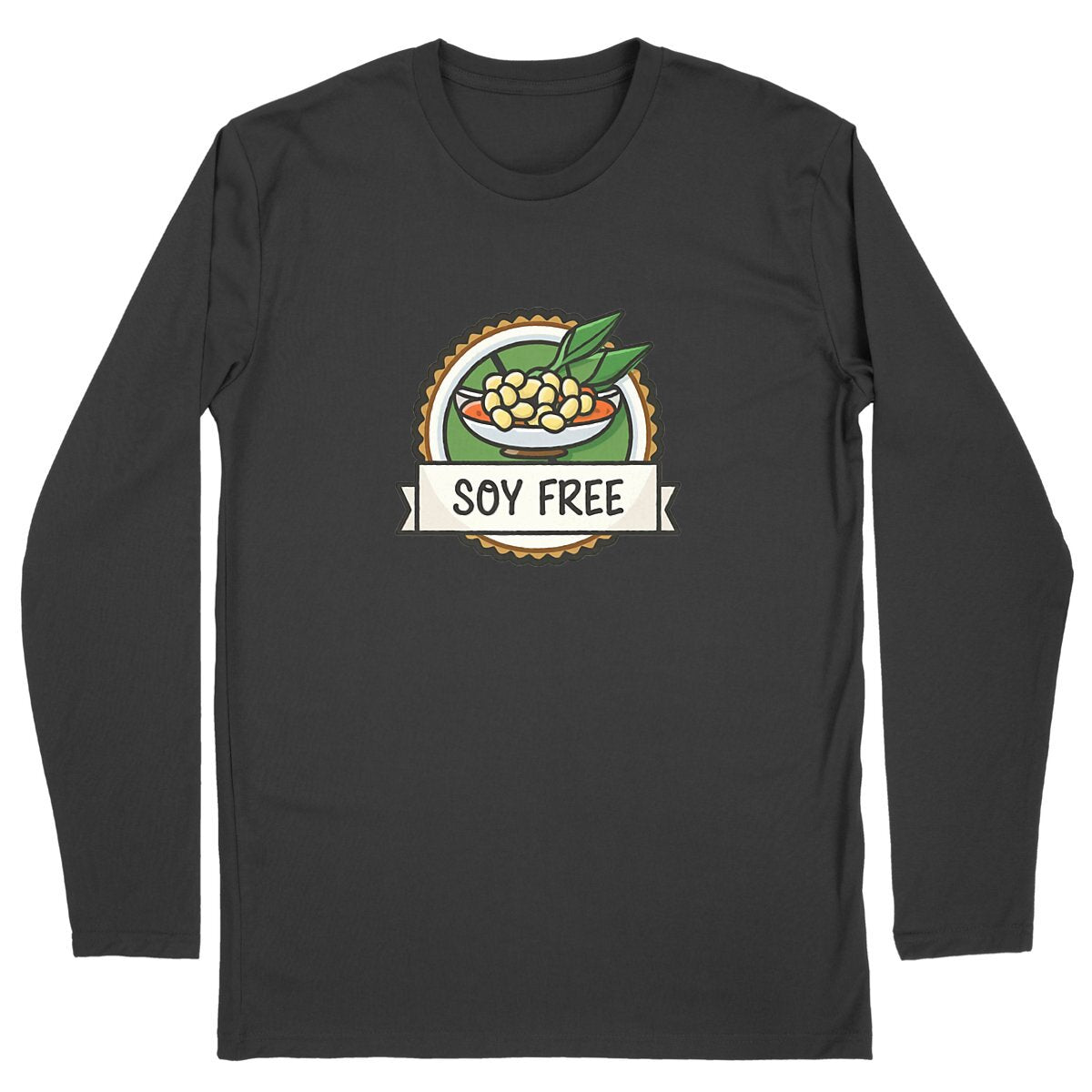 Soy Free Bowl Long Sleeve Organic Cotton Graphic Mens Shirt | Hypoallergenic - Allergy Friendly - Naturally Free