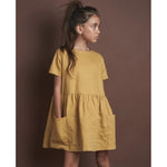 Spring Horizon Short Sleeve Cotton Linen Kids Baby Girls Dress | Hypoallergenic - Allergy Friendly - Naturally Free