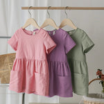 Spring Horizon Short Sleeve Cotton Linen Kids Baby Girls Dress | Hypoallergenic - Allergy Friendly - Naturally Free