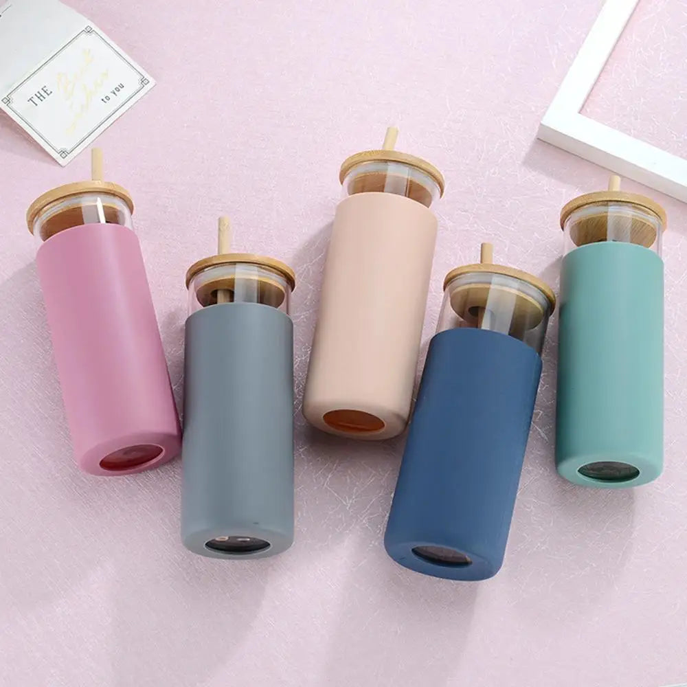 Spring Pastels Heat Resistant Silicone Sleeve Glass Water Bottle With Straw | Hypoallergenic - Allergy Friendly - Naturally Free