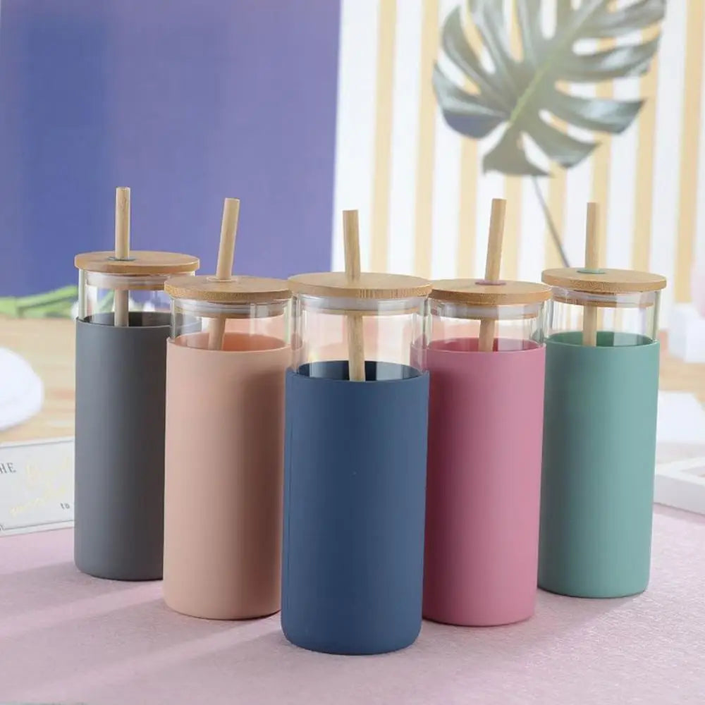 Spring Pastels Heat Resistant Silicone Sleeve Glass Water Bottle With Straw | Hypoallergenic - Allergy Friendly - Naturally Free
