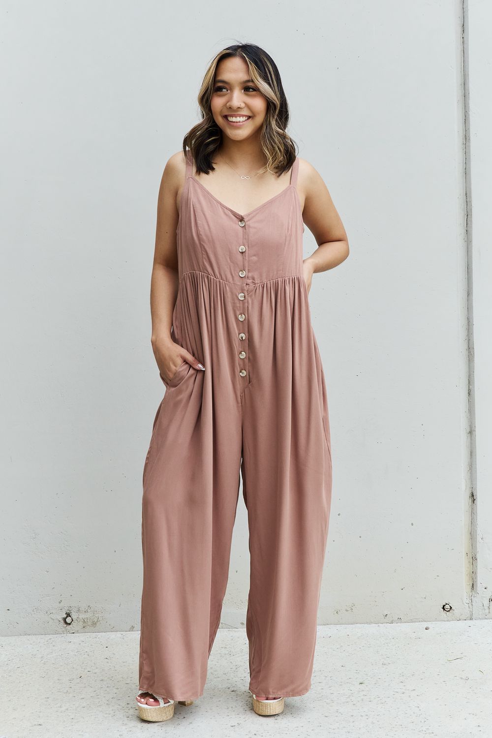 Strawberry Mocha Button Down Jumpsuit | Hypoallergenic - Allergy Friendly - Naturally Free