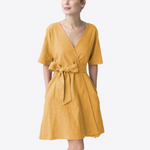 Sunny Sands V-Neck 100% Linen Dress | Hypoallergenic - Allergy Friendly - Naturally Free