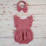 Sweet Grapefruit 2 Pcs Headband Ruffle Organic Cotton Baby Girls Romper | Hypoallergenic - Allergy Friendly - Naturally Free